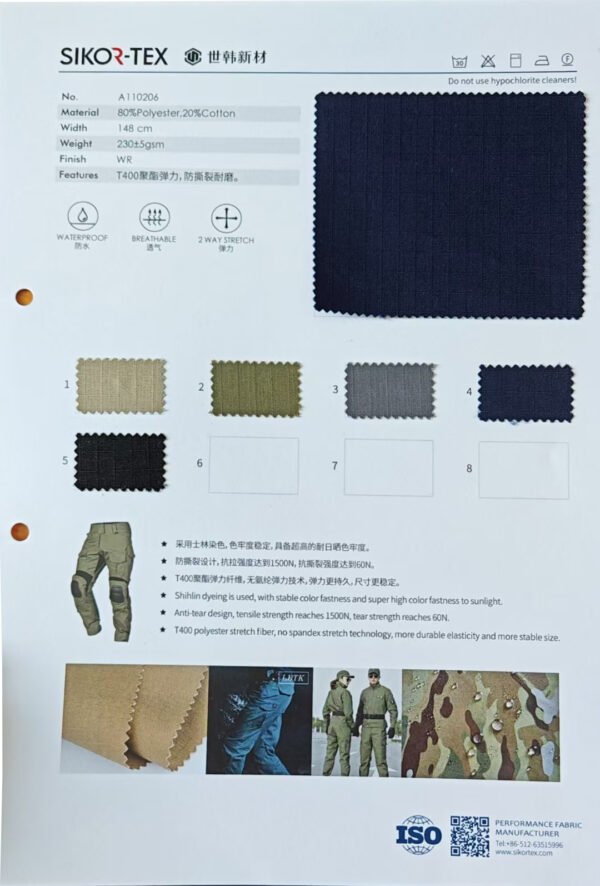 Polyester cotton T400 stretch ripstop fabric for tactical clothing - Image 3